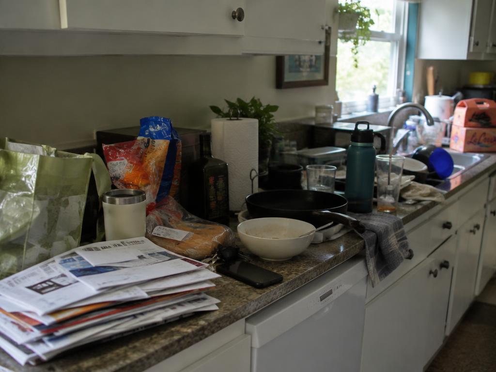 Before: cluttered kitchen counter