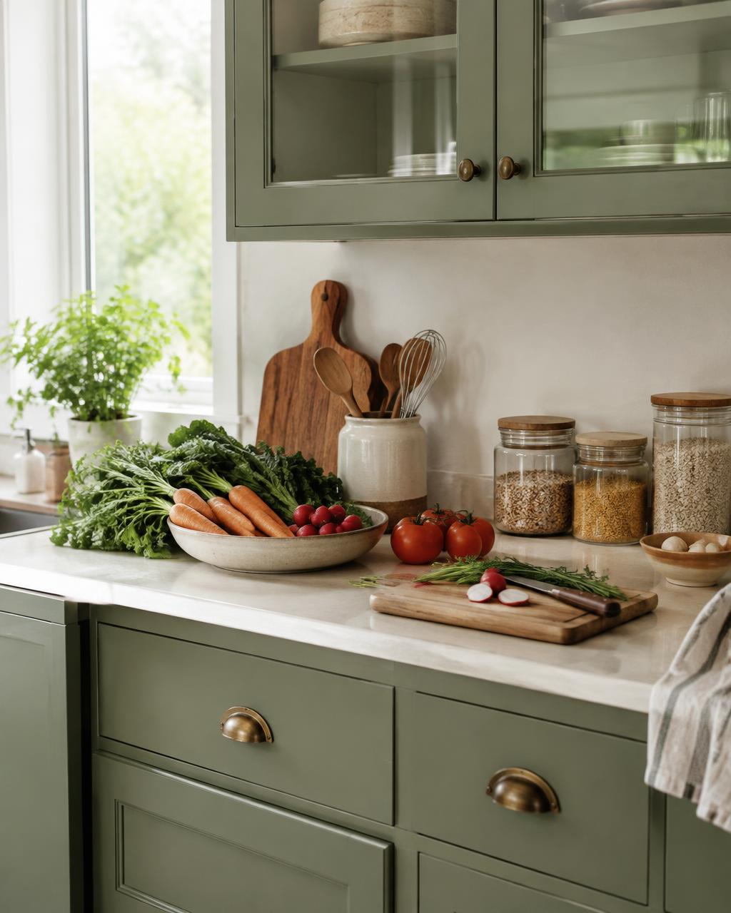 Organized kitchen with fresh vegetables